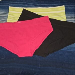Set of Three Women's Underwear - Pink, Black, Yellow Striped